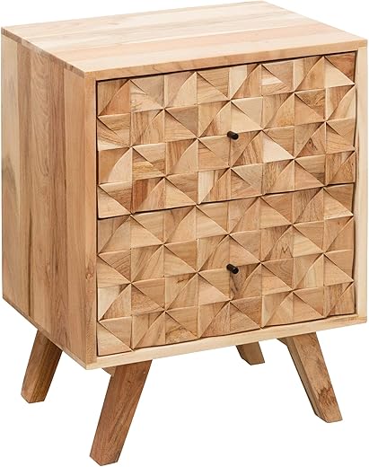 FineBuy Nachtkonsole REWA 44x61x35cm Akazie Massivholz Nachtschrank hoch | Landhaus Nachtkommode Boxspringbett | Nachttisch mit Schubladen |…