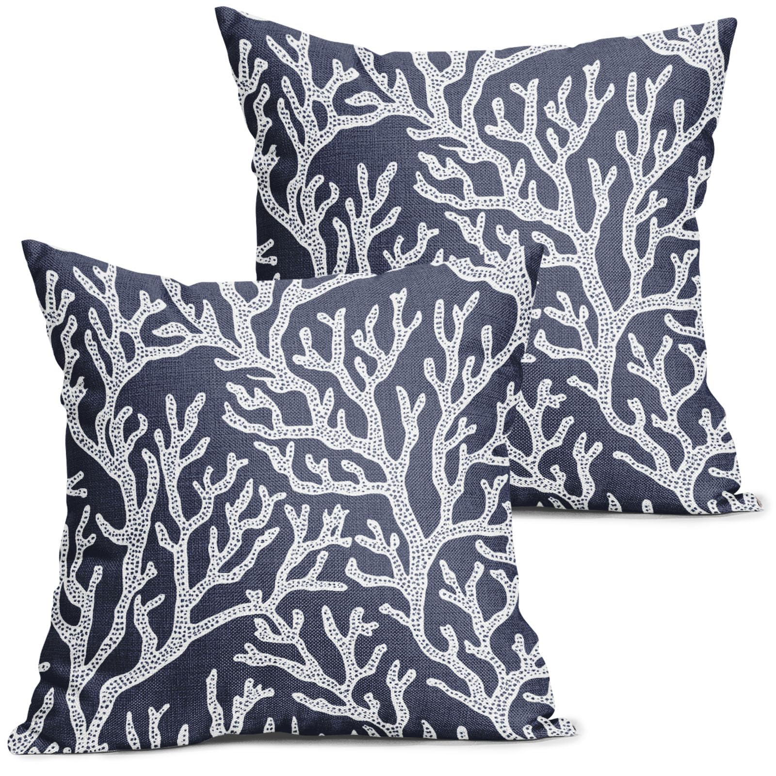 aportt Coastal Coral Tropical Pillow Covers 18X18 Inch Nautical Beach Sea Navy Blue White Decorative Pillow Cases Summer Ocean Throw Pillows Set of 2