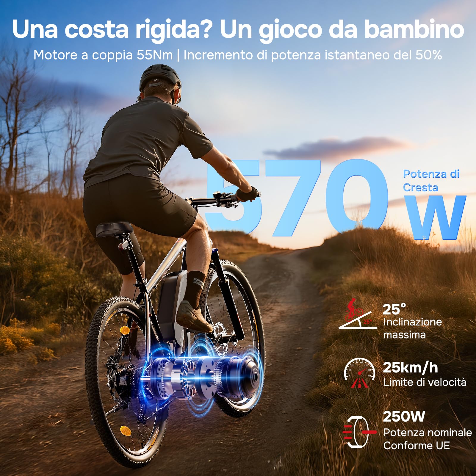 Eleglide Bicicletta elettrica, MTB Mopride 2 con Freno Idraulico a Disco, Mountain bike, Batteria Rimovibile da 15Ah, trasmissione 21-velocità, autonomia di 125 km