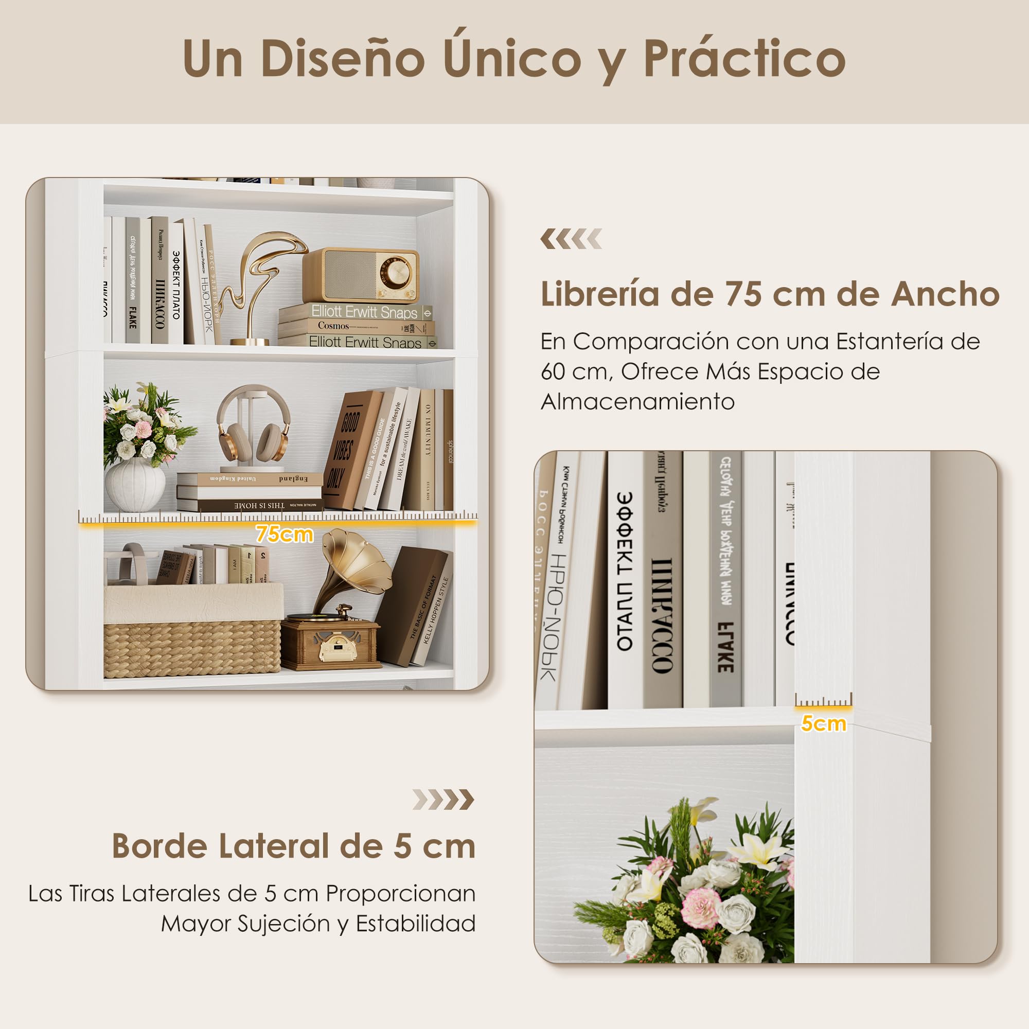FirFurd Estanteria Libros Libreria Estanteria Arqueada, Librería, 6 Niveles | Librerías de Salón, Diseño Arqueado, Mueble de Almacenaje para Salón, Dormitorio y Estudio 75x28x186cm Blanco