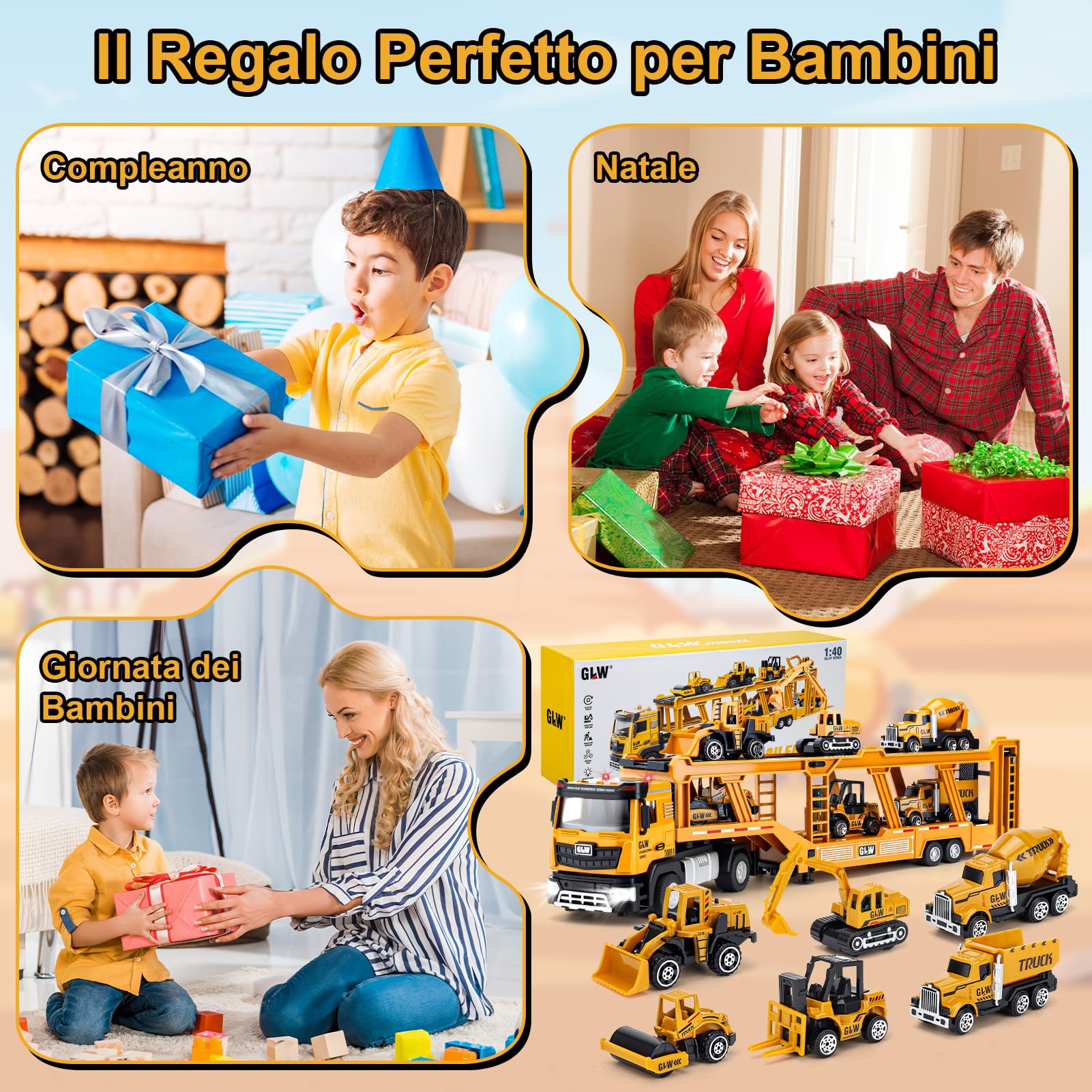 Giocattoli per Bambini Maschi 3-7 Anni: Camion Giocattolo con Luci e Suoni, Giocattoli da Costruzione con Escavatore, Bulldozer, Regalo per Bambini 3-7 Anni – Giochi Educativi e Divertenti per Ragazzi