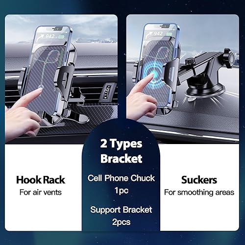Miniatura 7 de Soporte 3 en 1 para teléfono de automóvil, potente soporte de teléfono de succión para salpicadero de automóvil, parabrisas de ventilación de aire,