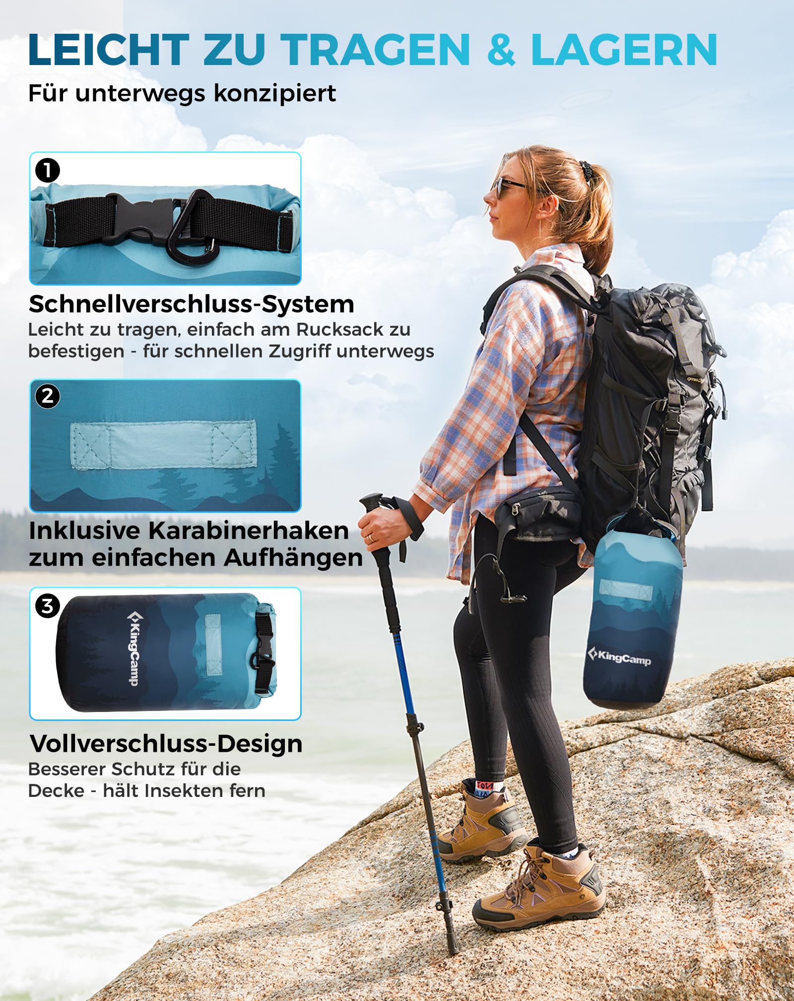 KingCamp Reisedecke Ultraleicht, Decke Wasserabweisend Kompakt,Outdoor Campingdecke Warme,kleines packmaß für Camping Büro Outdoor, (Frosttal,200x145cm)