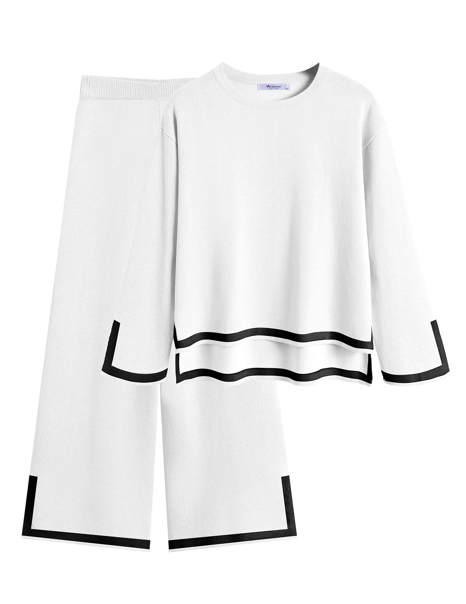 Arshiner Girl's 2 Piece Outfits Long Sleeve Knit Pullover Sweater Tops Wide Leg Pants Casual Fall Sets Tracksuits