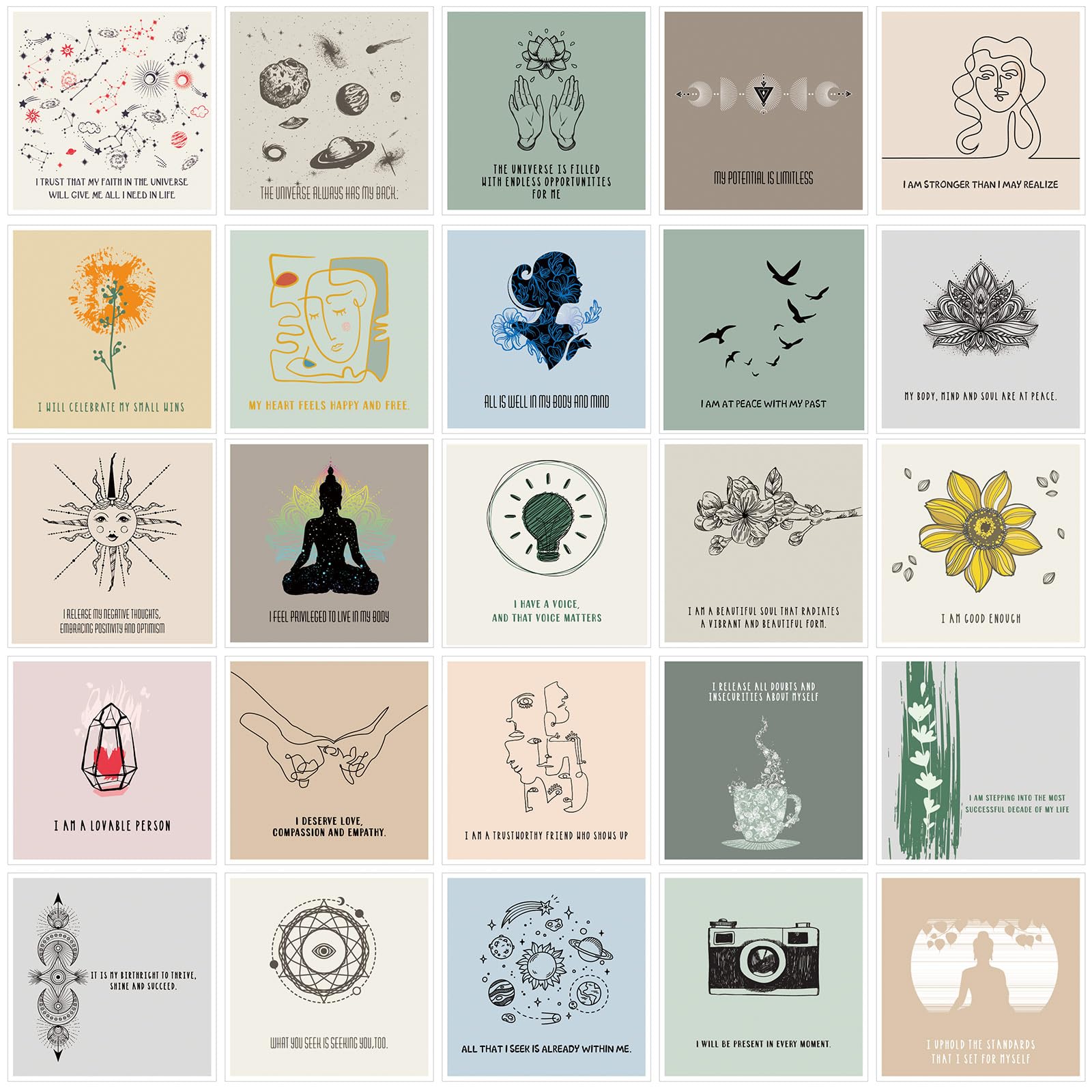 Outus 50 Pcs Positive Affirmation Cards for Women, 4 x 4 Inch Daily Meditation Motivational Cards with Inspirational Questions, Mindfulness Gifts for Adult(Bright Color Series)