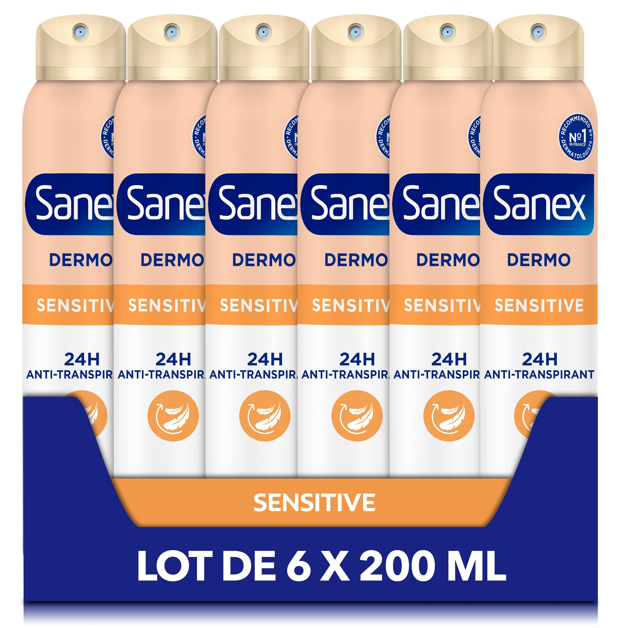 SANEX Deodorant gegen Schweiß Dermo Sensitive – Schutz gegen Schweiß & Gerüche 24 Stunden – für empfindliche Haut – stellt den natürlichen pH-Wert wieder her – Dermatologisch getestet – 6 x 200 ml