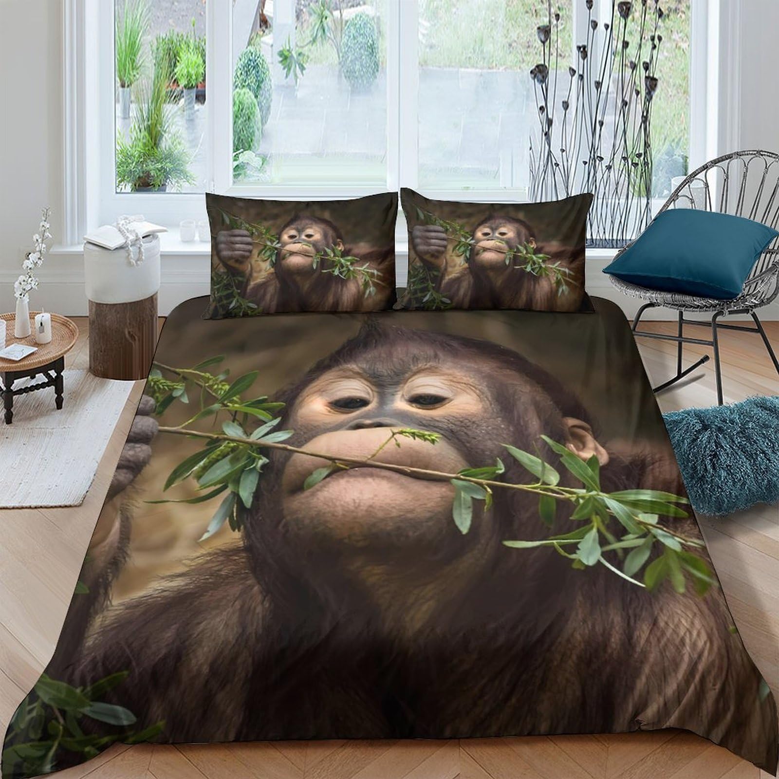 Ctjqhvkz Style-2 3D Printed Orangutan Leaf Fitted Sheet Microfiber Soft Breathable Jungle Mattress Cover For Bedroom Dorm Decor Single（135X200cm）