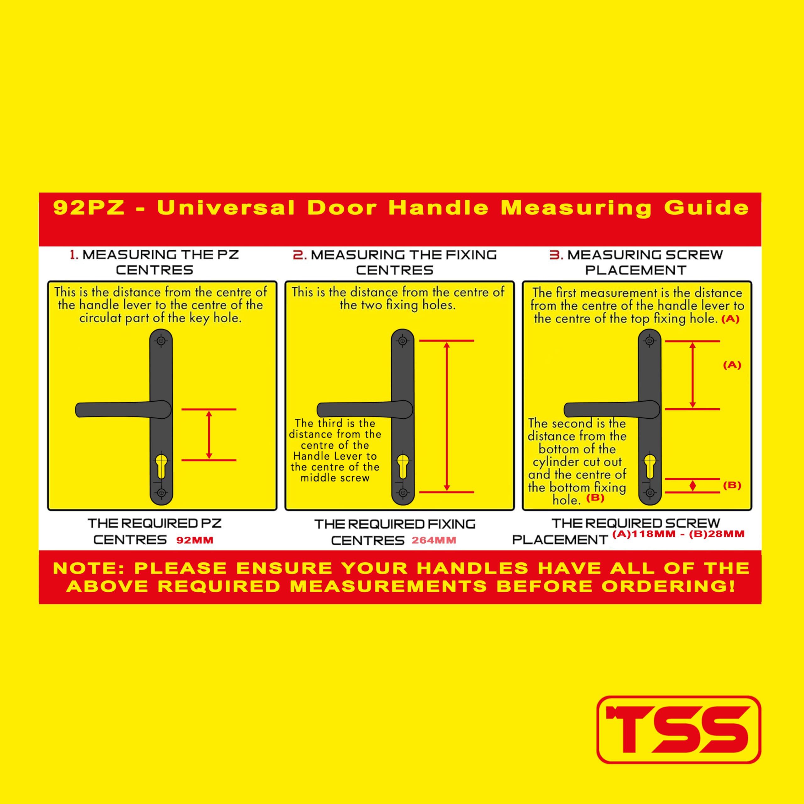TSS Universal UPVC Door Handles -Lever/Lever, 92mm PZ (Centres), 264mm Screw to Screw, Backplate 297mm X 34mm - Image 2