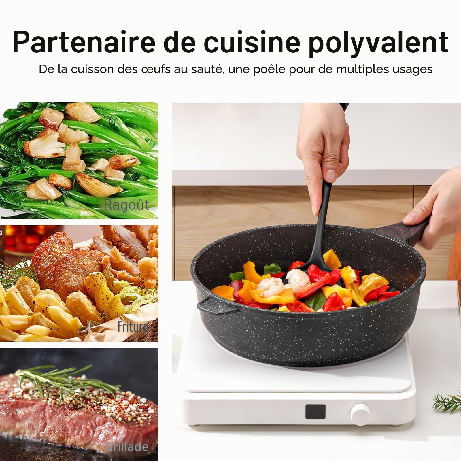 Kordisen Poêle à Frire Profonde Antiadhésive avec Couvercle, Grande Poêle Induction 30 cm, Saine et Non Toxique, Sans PFOA