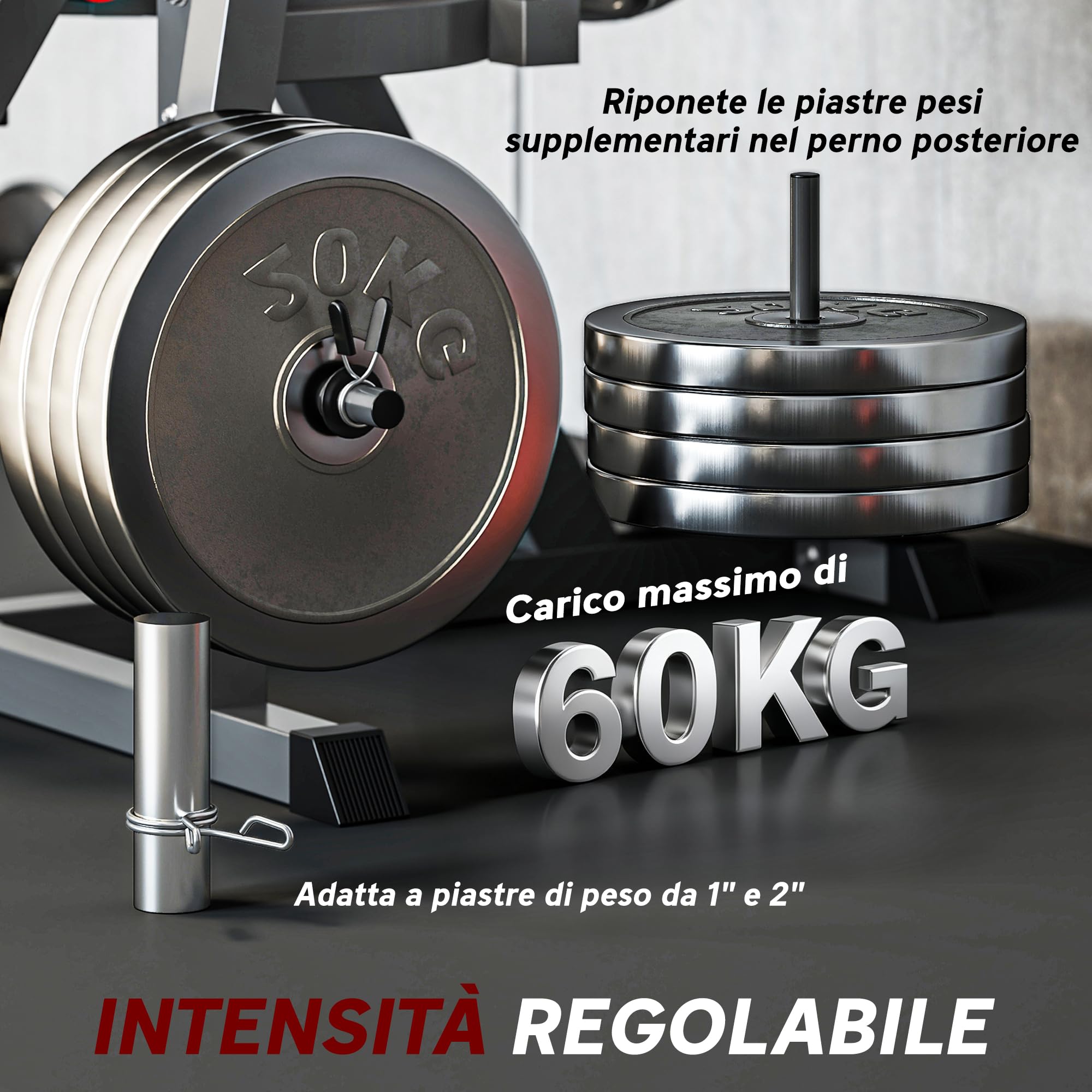 SPORTNOW Macchina Fitness con Schienale e Cuscinetti Regolabili per Leg Extension e Leg Curl, Panca Palestra con Spazio per Dischi Pesi in Acciaio e Plastica, Grigio e Nero