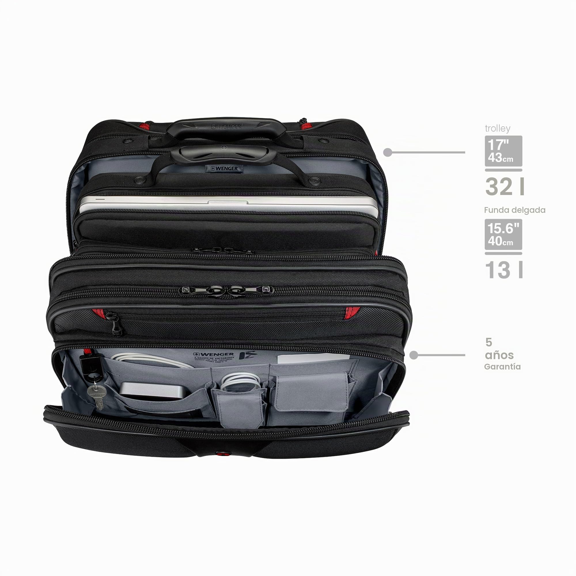 Wenger Patriot Maletín de 2 Piezas para portátil de hasta 17 Pulgadas, Funda extraíble para portátil de 15,6 Pulgadas, 25 l, Mujer Hombre, Oficina Viajes Negocios, Negro, 600662
