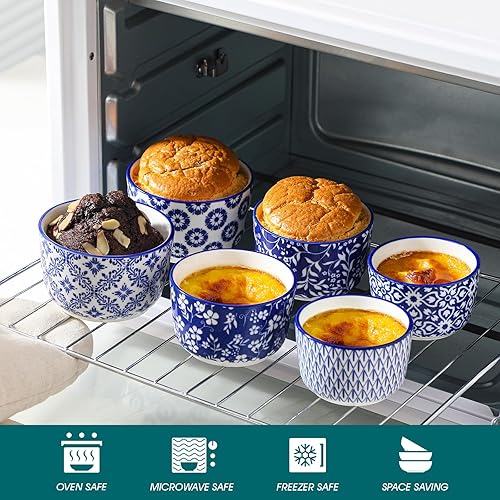 Miniatura 4 de vancasso Selene - Juego de 6 mini moldes de cerámica de 4 onzas, aptos para horno, para crema brûlée, soufflés, postres, patrones hechos a mano en