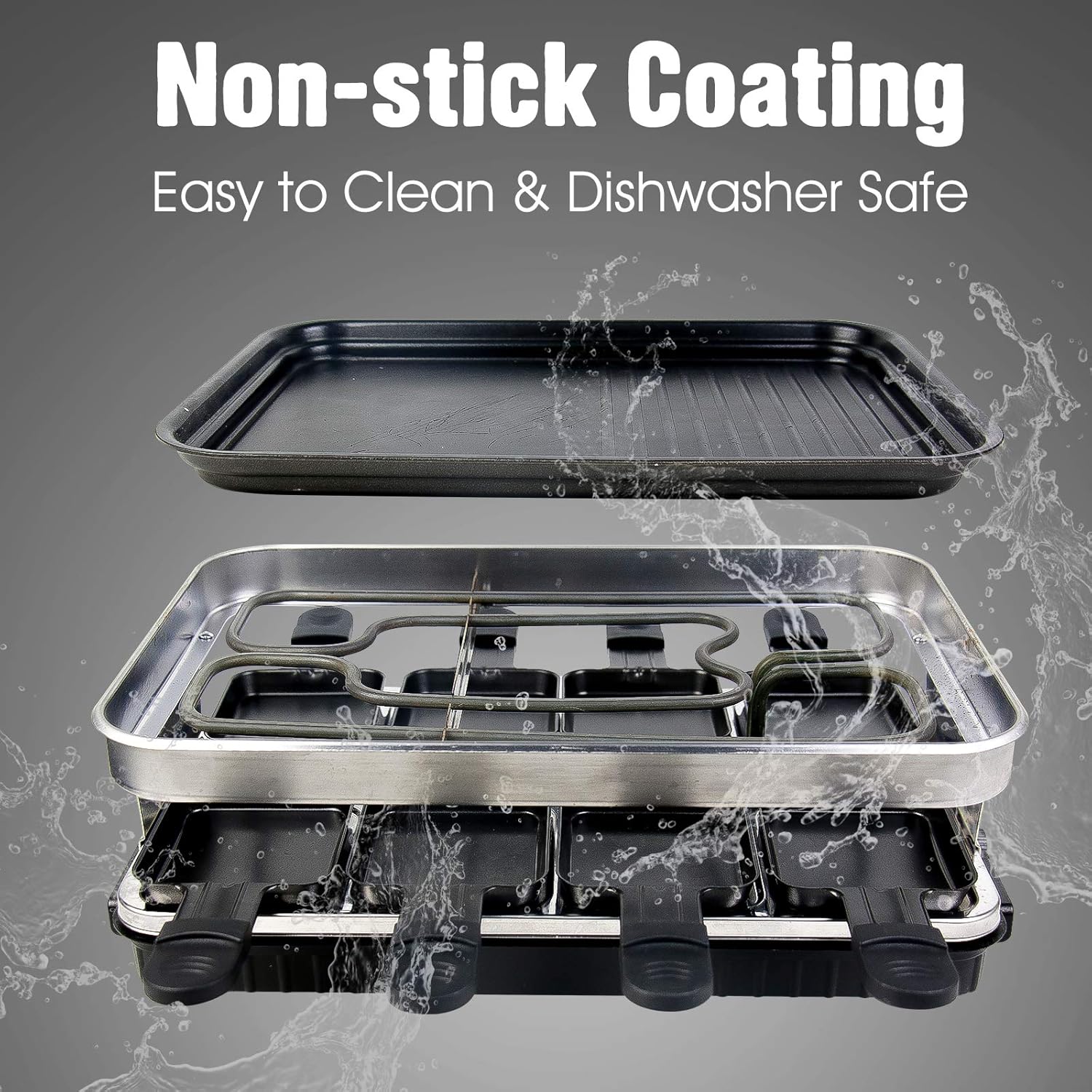 Kzai Raclette 8 Persone Grill Elettrico,Fumo Raclette Grill con Piastra Elettrica per Grigliare,8 Mini Padelle e 4 Spatole di Legno,Termostato Rivestimento Antiaderente,1500W Kzai Raclette 8 Persone Grill Elettrico,Fumo Raclette Grill con Piastra Elettrica per Grigliare,8 Mini Padelle e 4 Spatole di Legno,Termostato Rivestimento Antiaderente,1500W