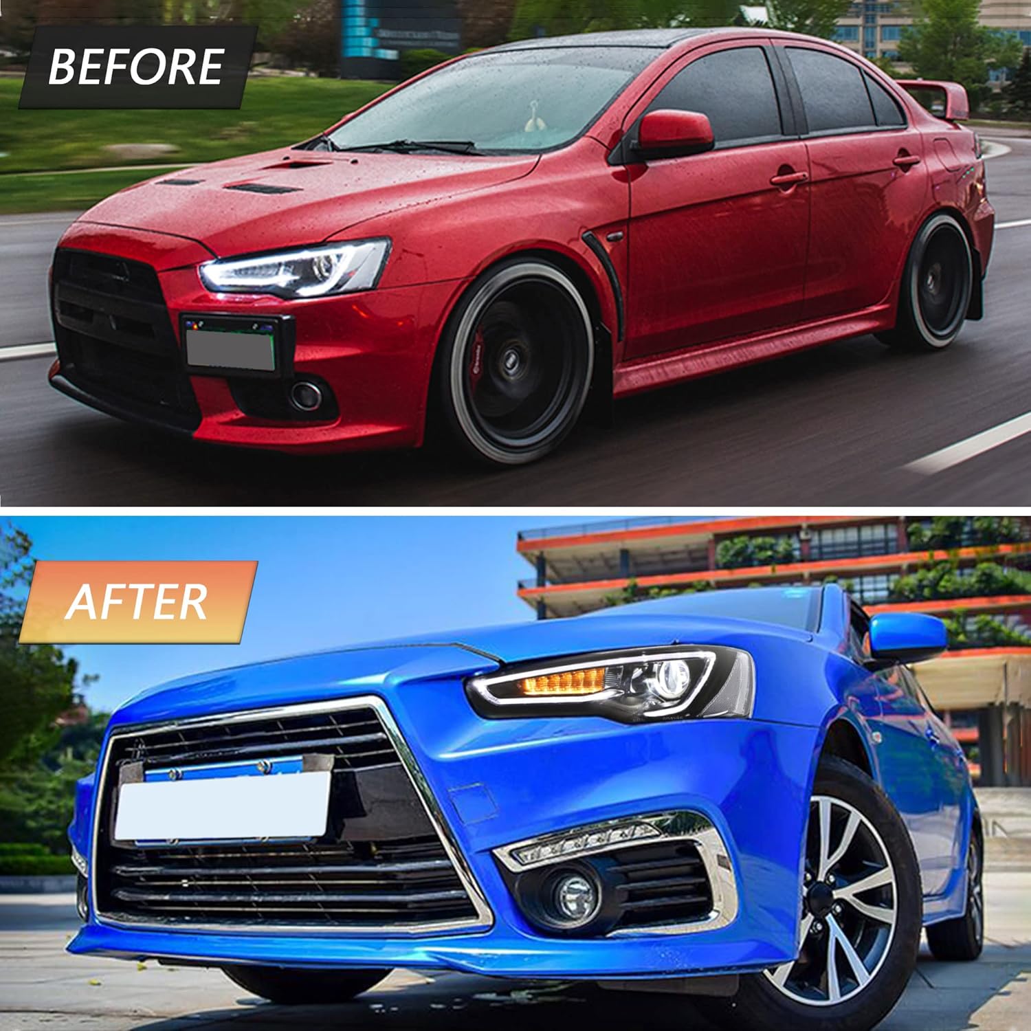 VLAND Headlights compatible with Mitsubishi Lancer & EVO X 2008-2020, Headlamp Assembly with Turn Signal, 1 Pair (Black Housing)