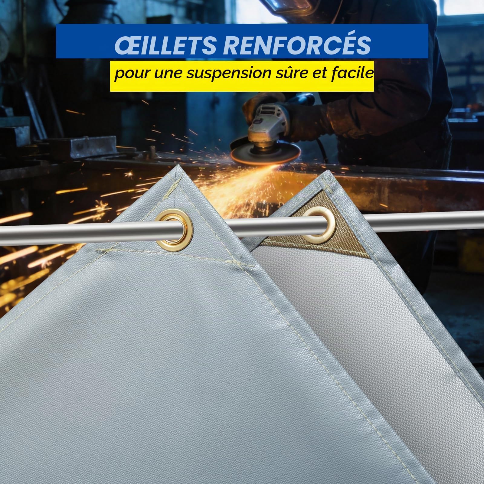 PAWBOSE Lot de 2 couvertures de soudage 120x180 cm, ignifuge fibre verre enduite silicone pour soudage/découpage. Protection ultra-résistante, avec sac rangement, utilisable intérieur/extérieur.