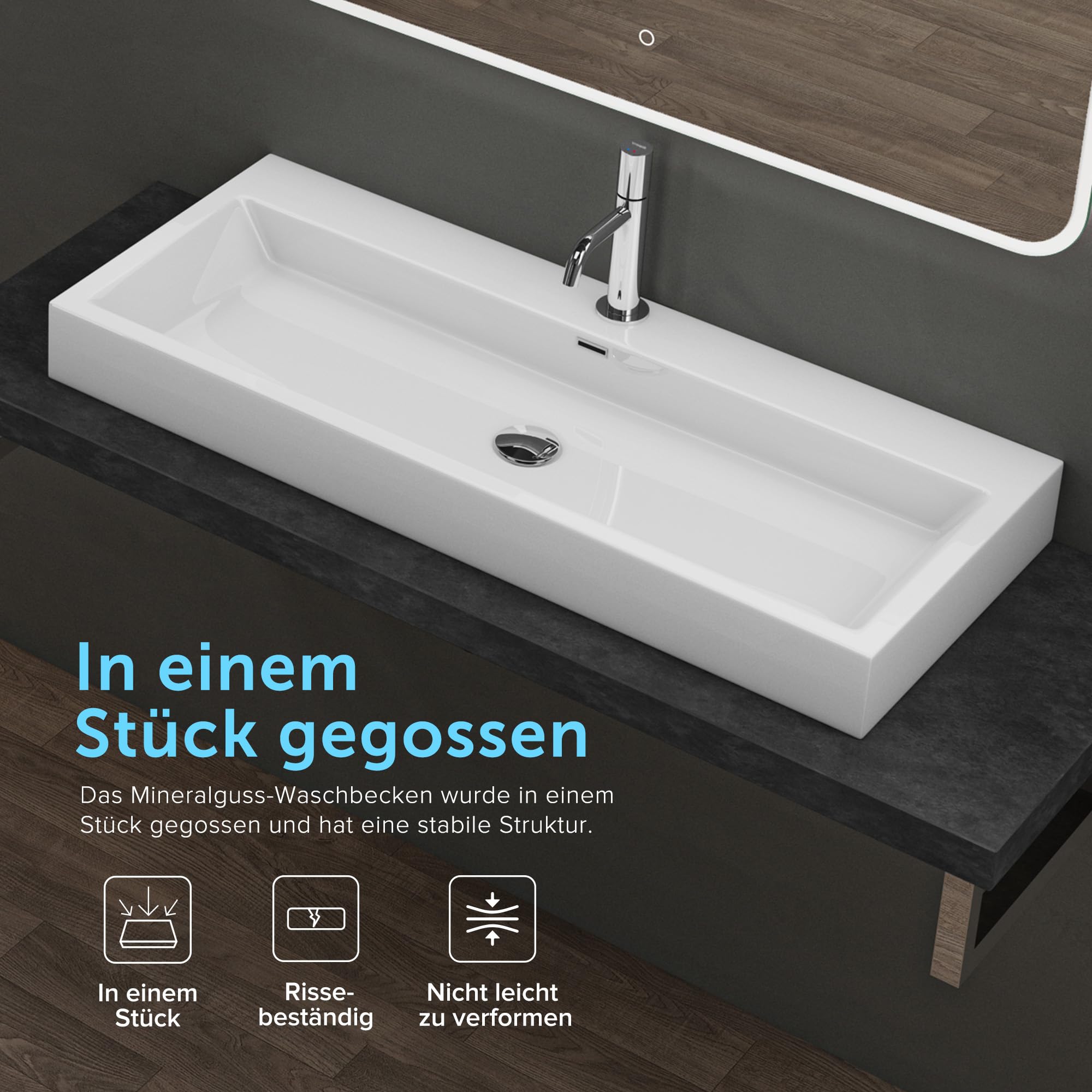 doporro Waschbecken Waschtisch aus Mineralguss Aufsatzwaschbecken Hängewaschbecken 60x42x10cm Waschplätze in Weiß Colossum06