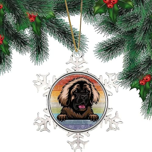 Miniatura 13 de Presa Canario Tree Decoration Ornament - Christmas Snowflake Ornament - Dog Lover Mom Gift Peeking Dog Snowflake Metal Ornaments for Xmas Tree LGBTQ