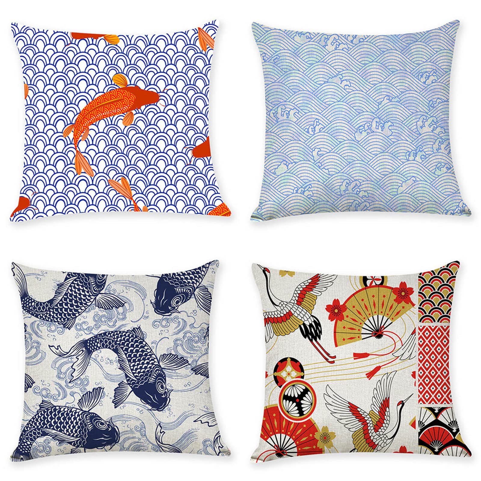 Housses de coussin lin 70x70cm lot de 4 bleu et rouge double face haut de gamme
