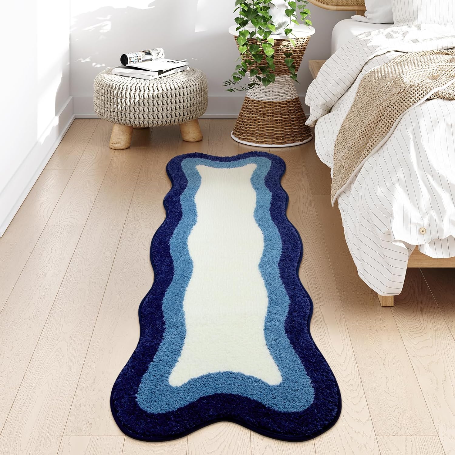 HAOCOO Luxury Soft Long Bathroom Rugs, 24x59 Inch Irregular Shape Non-Slip Boho Bath Rug, Microfiber Absorbent Washable Rugs for Bathroom Bedside Sink Tub Shower