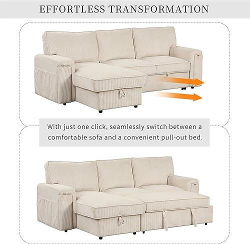 Miniatura 3 de Merax, Sofá modular beige de 92 pulgadas con bolsas de almacenamiento y 2 portavasos ocultos en los brazos para sala de estar