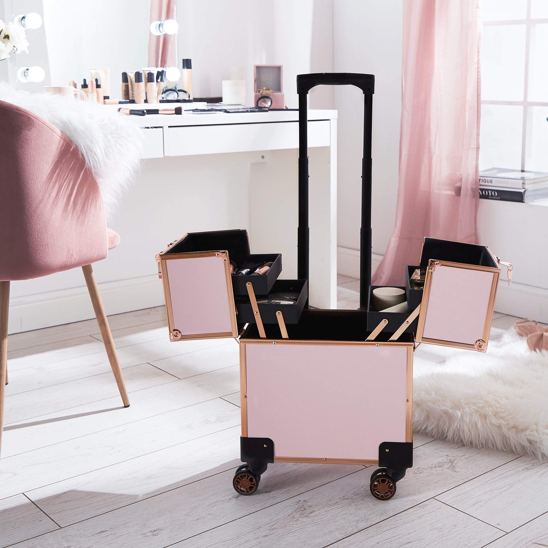 Beautify Makeup Beauty Travel Trolley with Wheels, Cosmetics Case