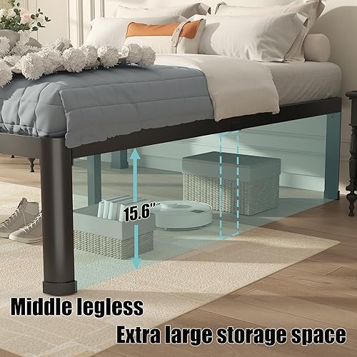 Miniatura 5 de Base de cama California King con patas redondas de borde de esquina, 18 pulgadas de alto, 3500 libras, marco de cama de plataforma de metal