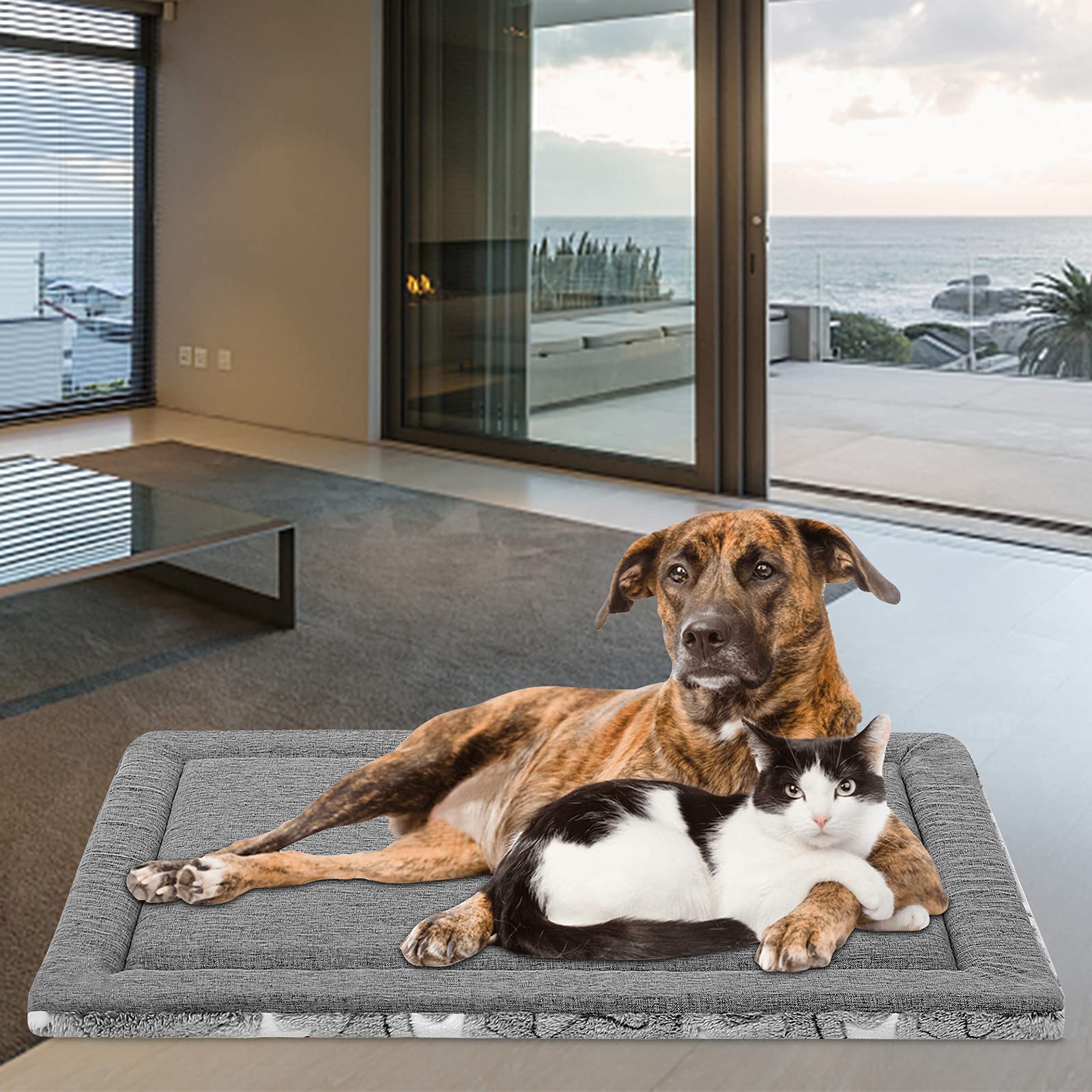 EMPSIGN Cuscino per Cane Taglia Grande, Reversibile Lettino per Cani, Cuscino Tappetino in Schiuma ad Alta Densità, Materassino per Cani Lavabile, 137 * 84 * 2.8cm, Grigio