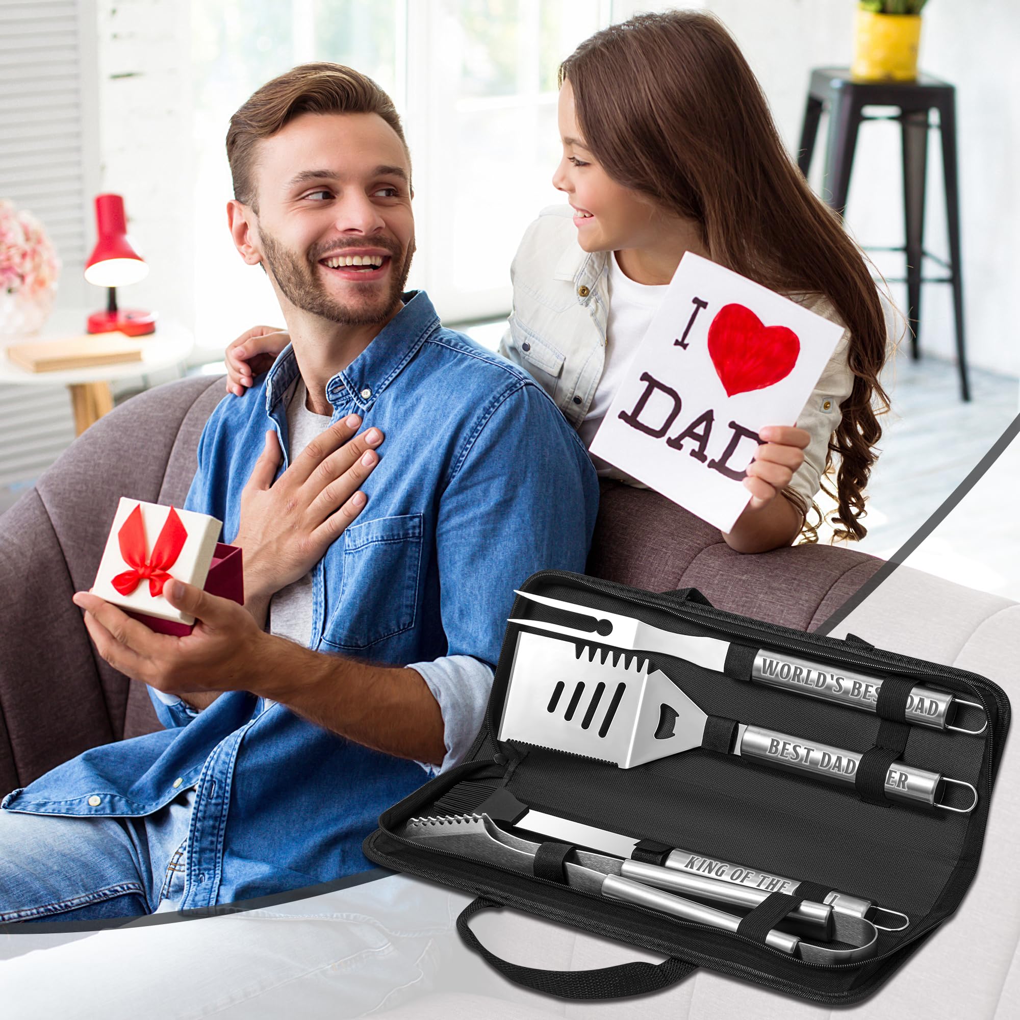 Regalos para papá de parte de su hija, accesorios de parrilla para papá, Navidad, juego de parrilla de acero inoxidable resistente, herramientas para parrilla al aire libre con funda de aluminio 6