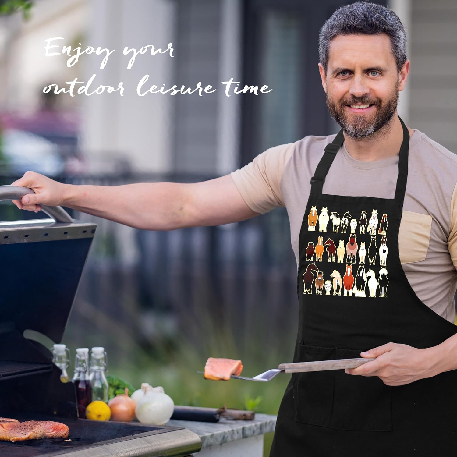 Funny Horse Apron with Pockets, Gifts for Horse Lovers, Different Kind of Horses Farm Animal Waterproof Adjustable Cooking Apron for Kitchen Dishwashing Grilling image 5