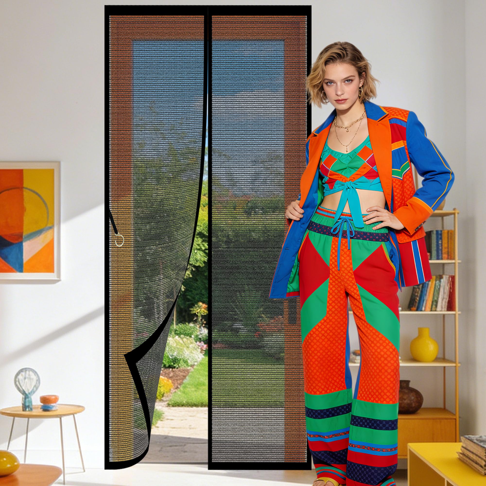 Zanzariera Magnetica Finestra 166 x 245 cm con Chiusura Automatica Magnete Zanzariera con Calamite Apertura e Chiusura Silenziosa per Porte da Balcone, Cantine, Terrazze, Nero