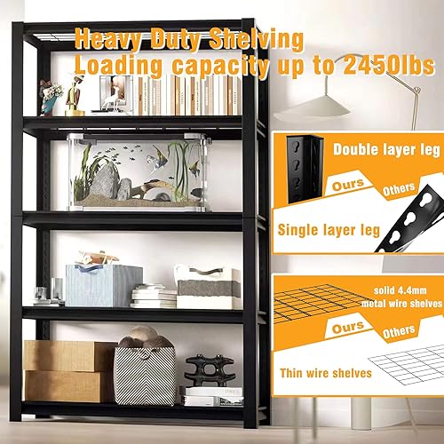 Miniatura 4 de Estante de almacenamiento de garaje de 5 niveles, 2 estantes de garaje resistentes, estantes de almacenamiento ajustables de 2450 libras, estantes