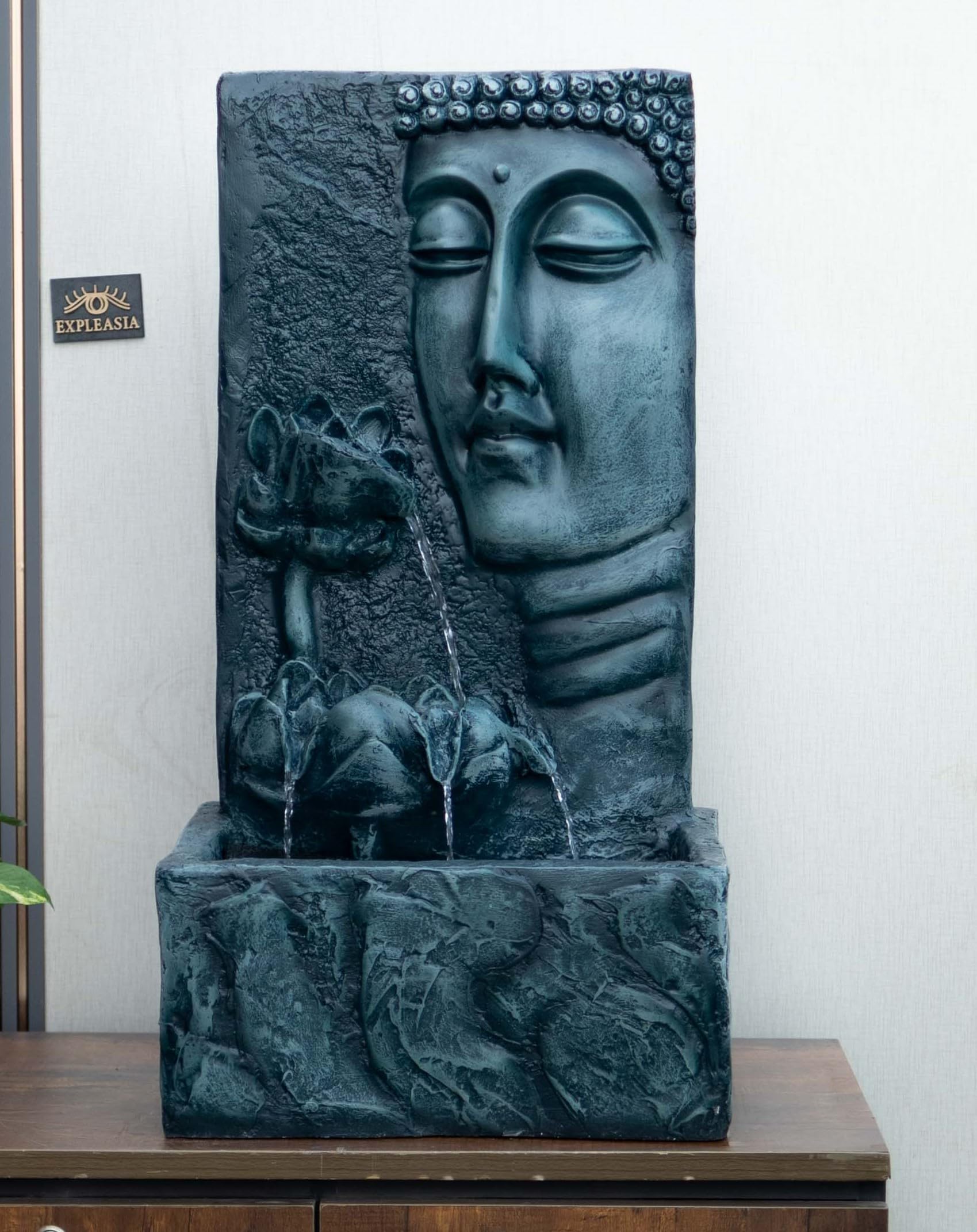 EXPLEASIA Buddha Face Wall Water Fountain for Home, Garden, Office, Buddha Fountain 3 feet, Home vastu, Home Decor, Garden Decor (Dusty Grey) (83.8H X53.3L X38 CM)-image-35