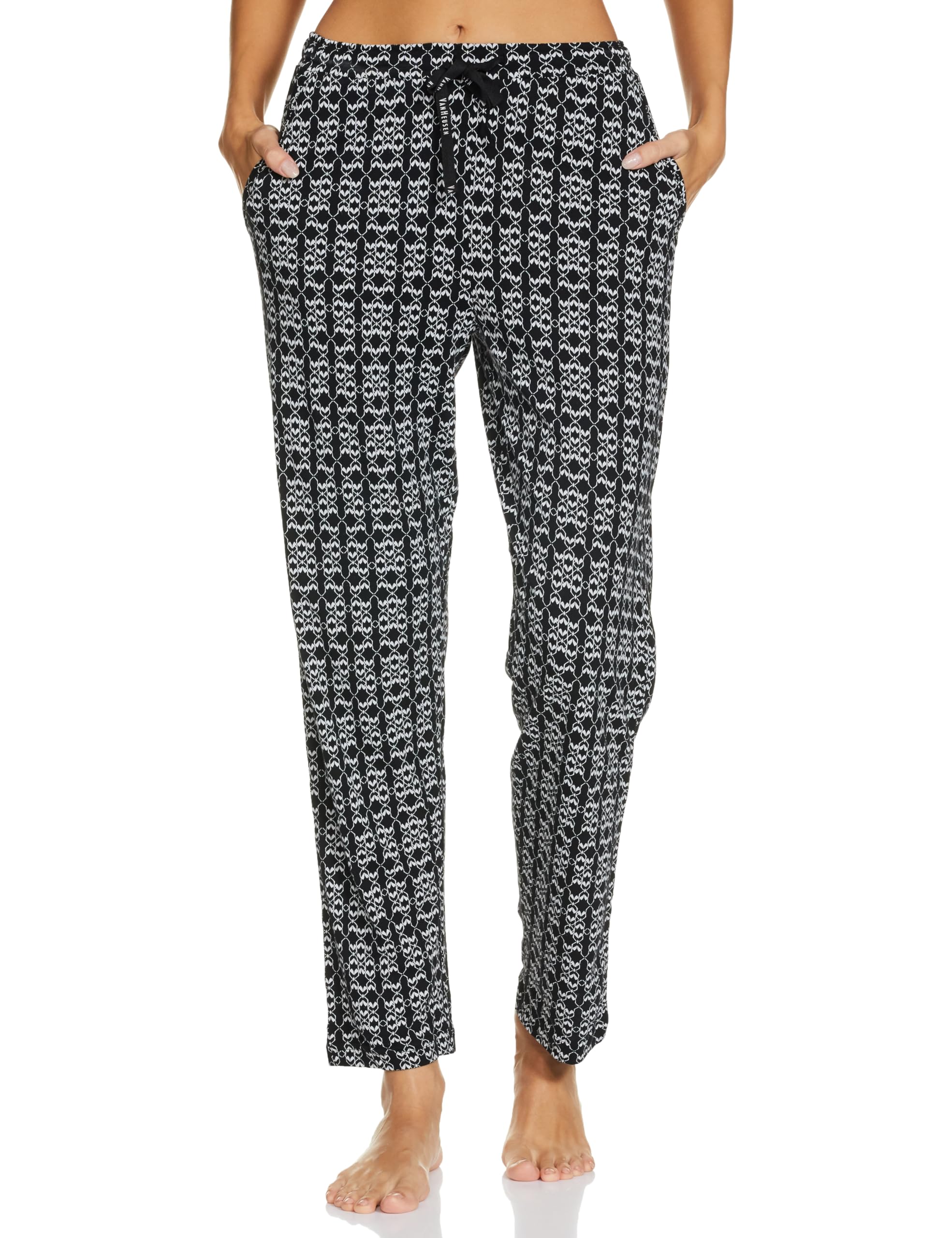 Women Allover Print Lounge Pants - Modal Cotton - Functional Pocket, Ultra Soft, Drawstring Waist_55307_Black Aztec_M-image-9