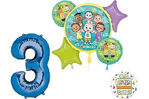 Anagram Cocomelon Boy 3rd Birthday Party Supplies Foil Balloon Bouquet Decorations