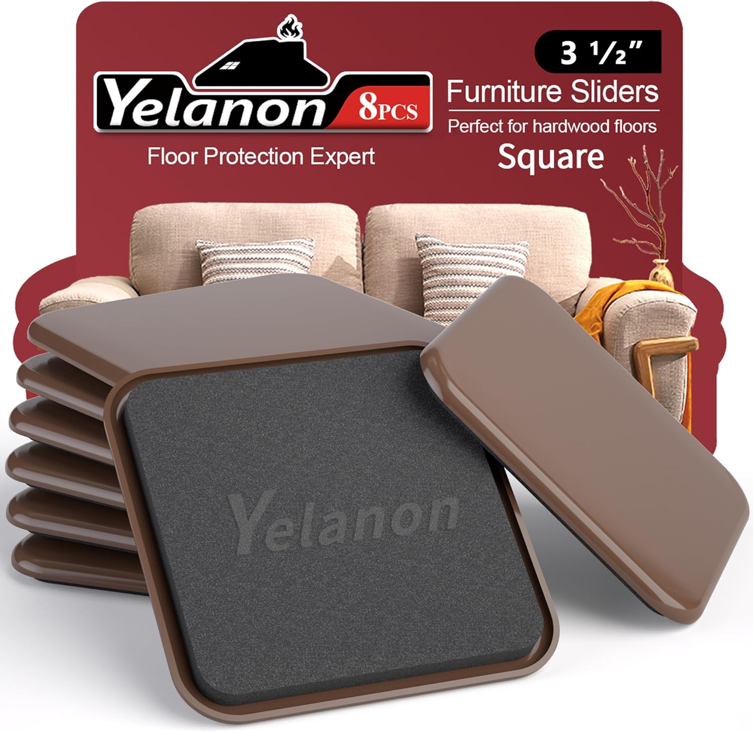 Yelanon 8pcs3 1/2” Square Furniture Sliders for Carpet