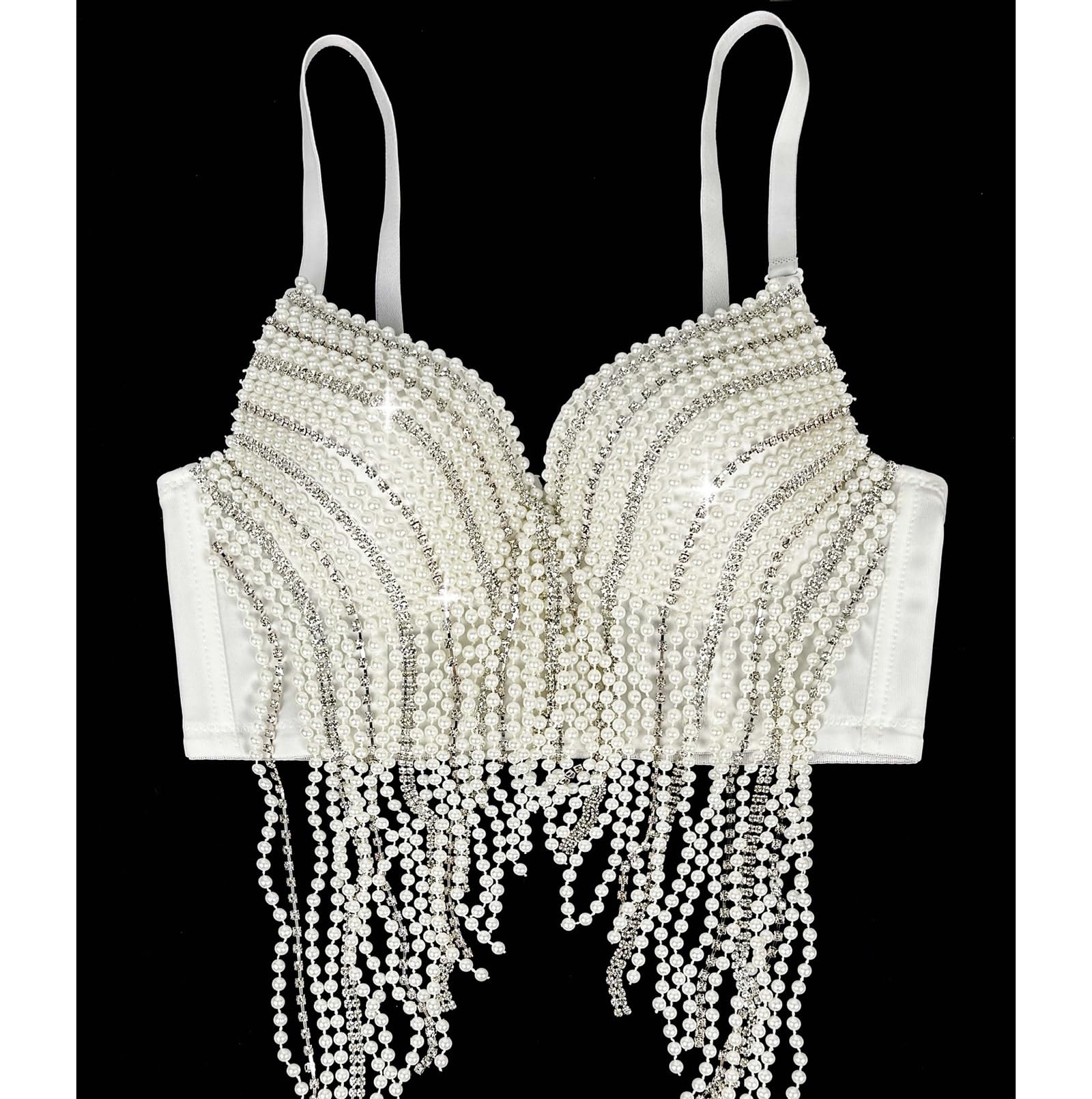 Top Corsetto con Paillettes, Strass e Nappine da Donna Top Scintillante da Sera