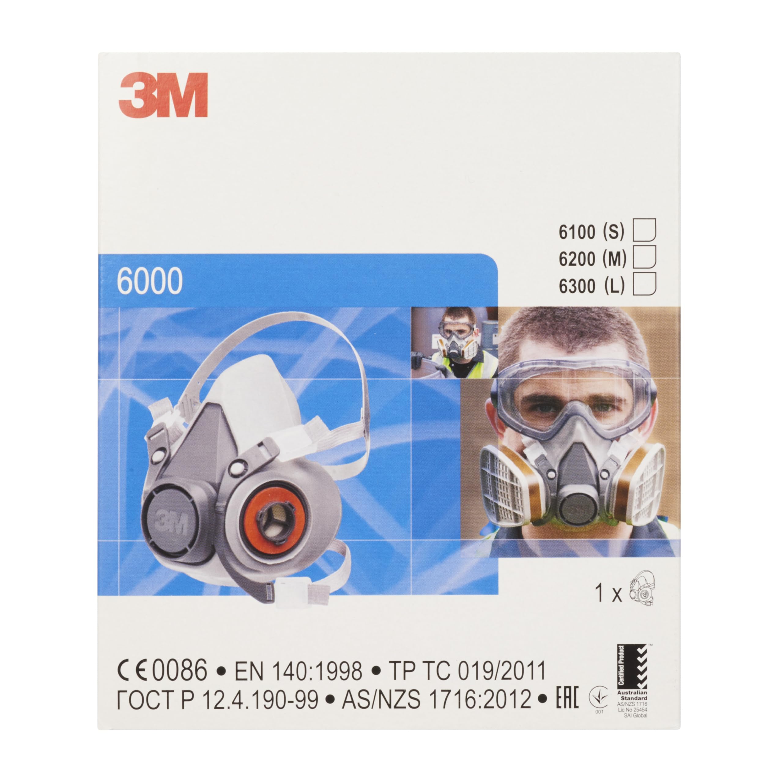 Demi-masque classique réutilisable 3M 6100, Certifié EN sécurité - sans cartouches filtrantes