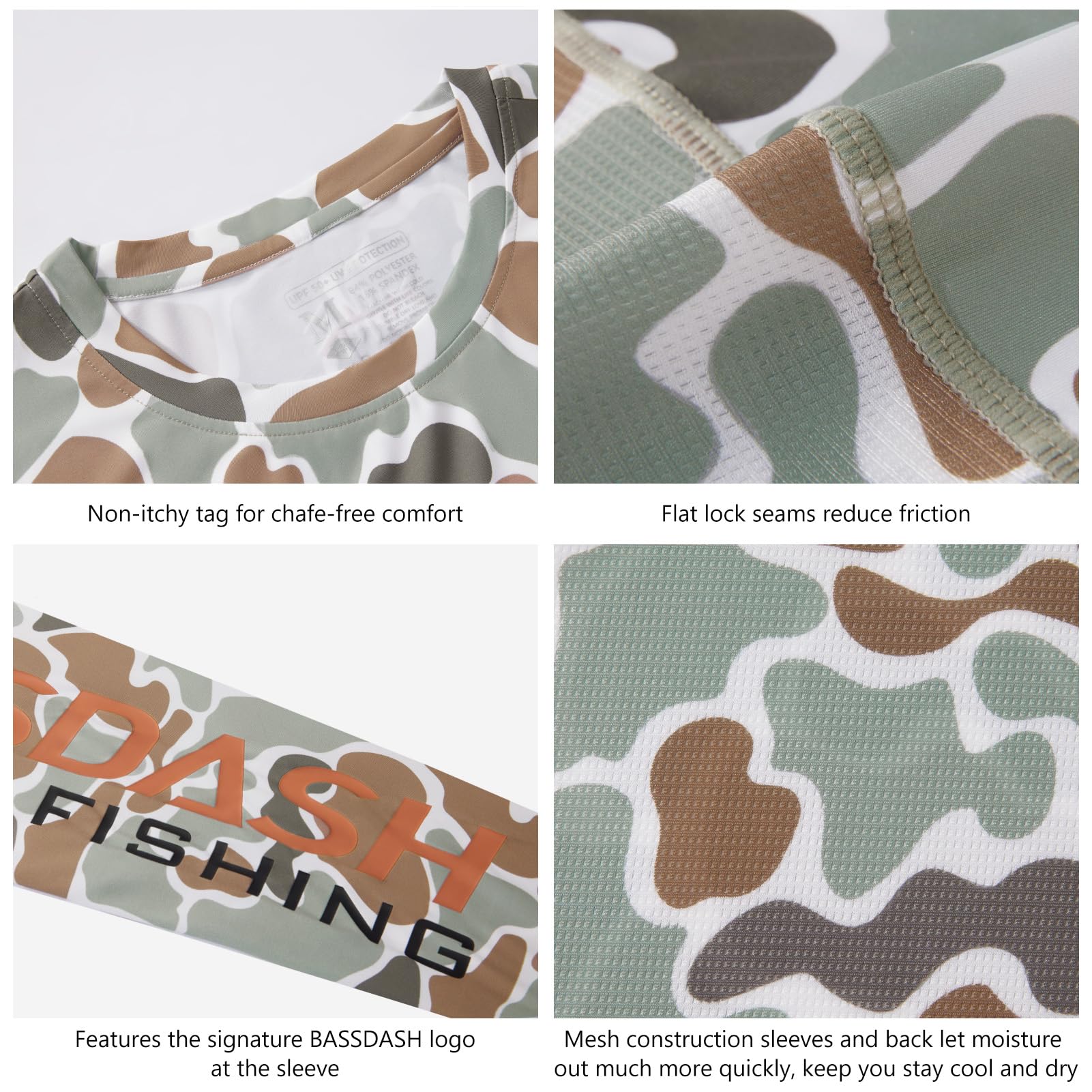 Bassdash Hombres Camuflaje de Pesca UPF 50+ Manga Larga de Secado Rápido Camiseta Ligera para Senderismo al Aire Libre, Kayak FS37M