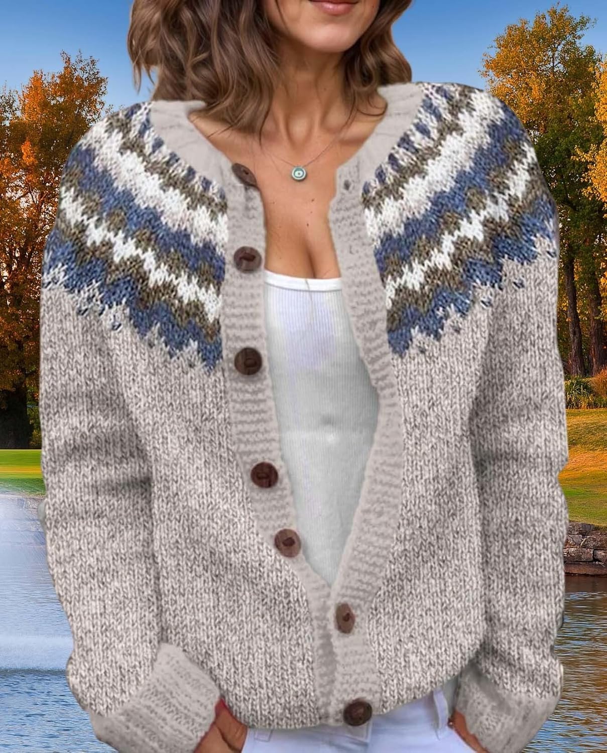 Women's Fair Isle Pattern Knit Cardigan Sweater Vintage Button Down Open Front Jacket Coat for Fall & Winter 2025 - Image 5
