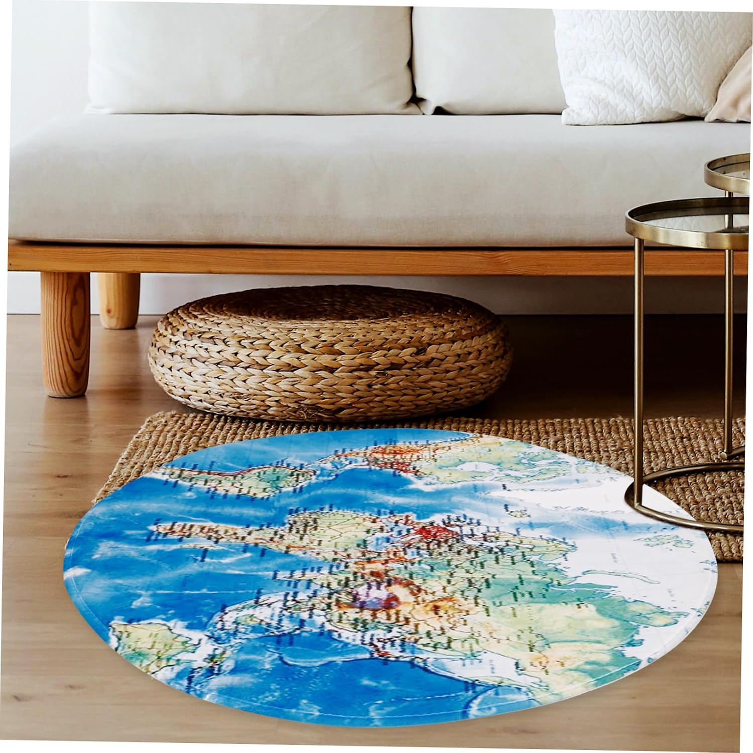 KICHOUSE World Map Non-Slip Round Area Rug Soft Washable Carpet for Living Room and Bedroom Decor Ultra-Thin Circular Mat Modern Design