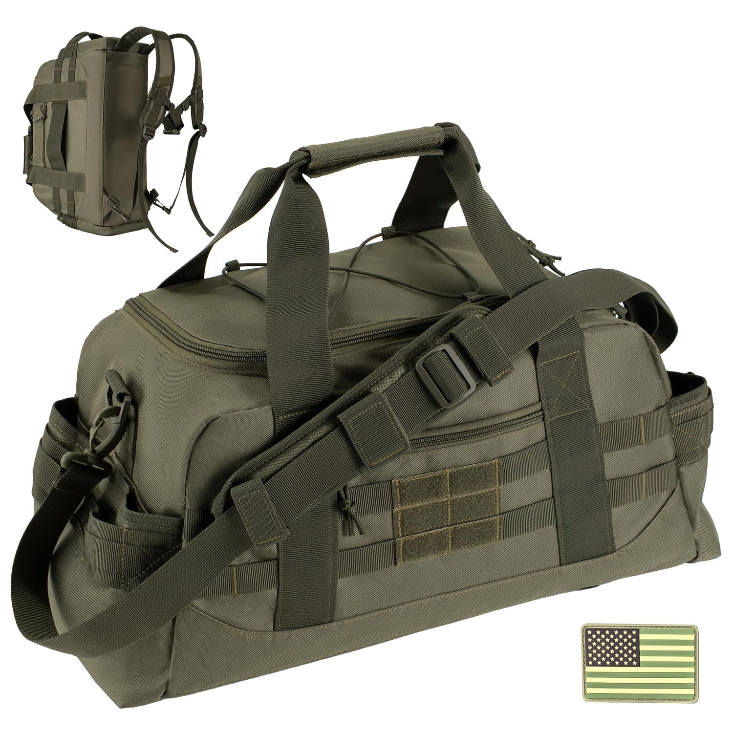 Hannibal Tactical Large Duffle Bag, Tactical Backpack MOLLE Pack for Sports/Gym/Outdoor, Olive Green, 35L