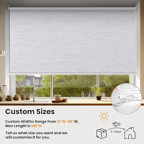 Miniatura 2 de BERISSA Persianas enrollables opacas de jacquard a rayas, con protección UV, ahorro de energía, fácil instalación, oscurecimiento de habitación para