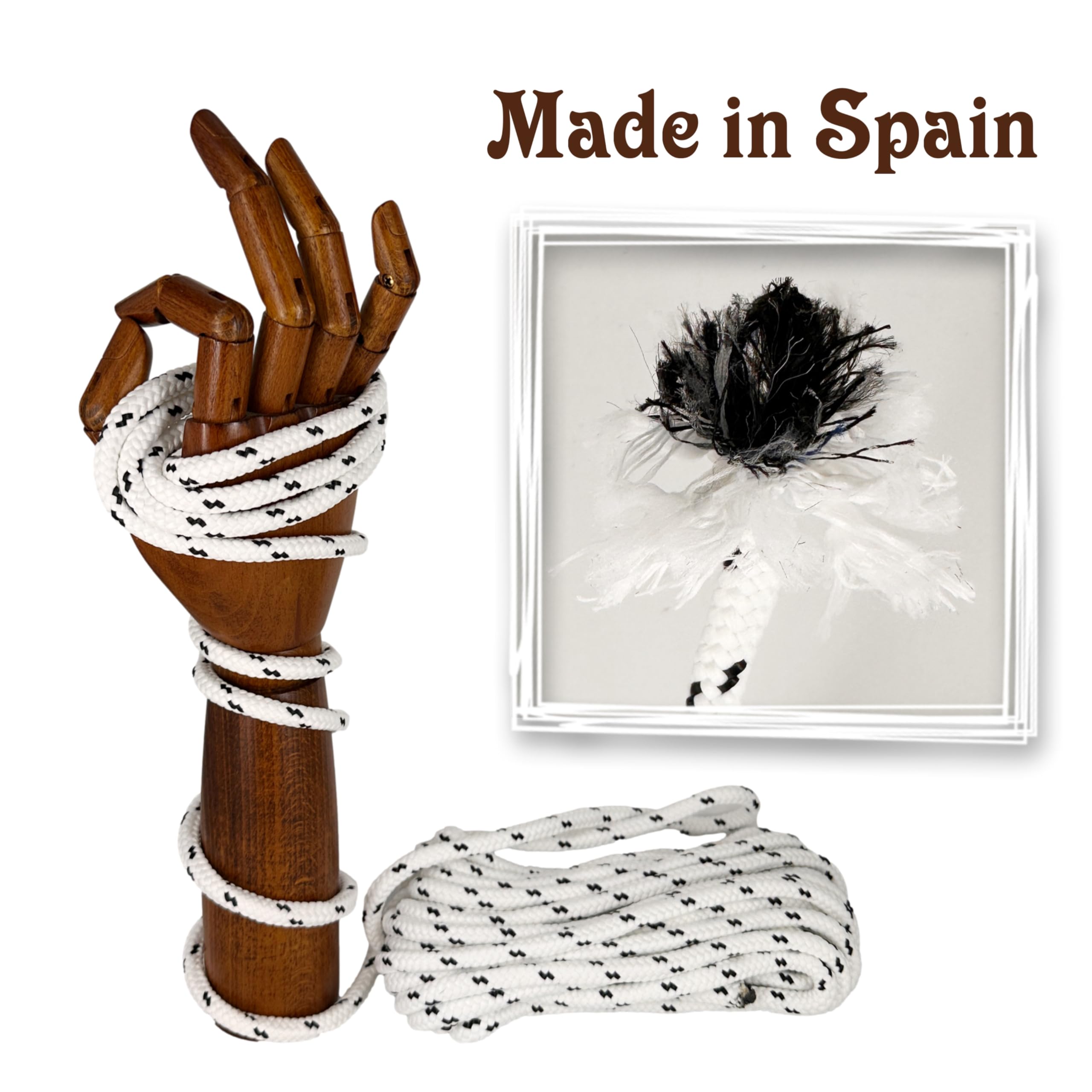 Matte polyester cord rope, 8MM * 10M, made in Spain, for DIY awnings, camping, banners. White with Black - Image 2