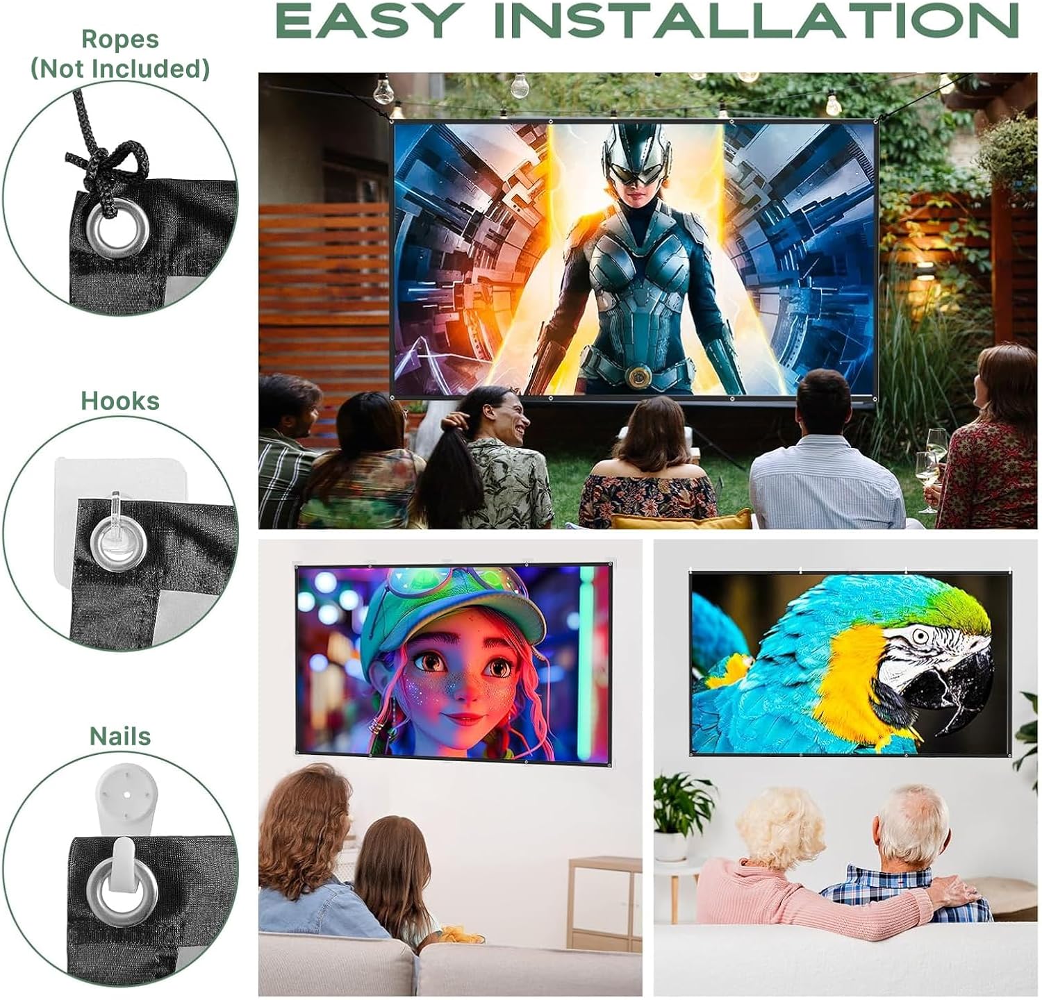 Projection Screen, 4K Movie Projector Screen 16:9 HD Foldable Anti-Crease Portable Projector, Movies Screen for Home Theater Outdoor Indoor Support Double Sided Projection (80in Pro)