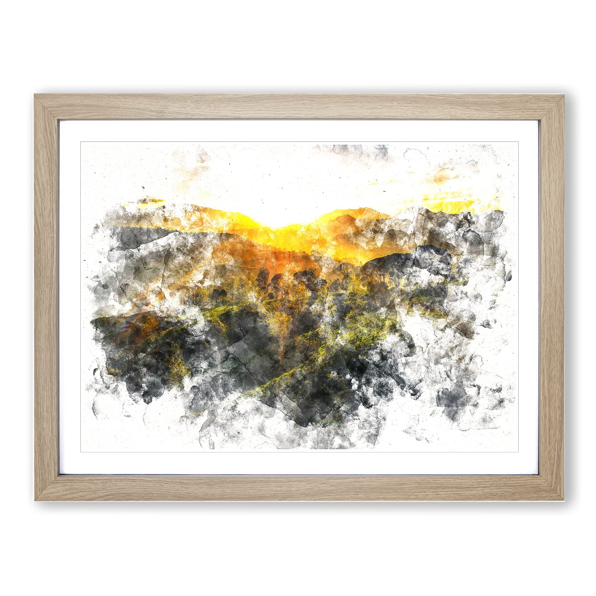 Sunlight Over The Countryside Watercolour Modern Framed Print, Oak, A3 (46 x 34 cm)
