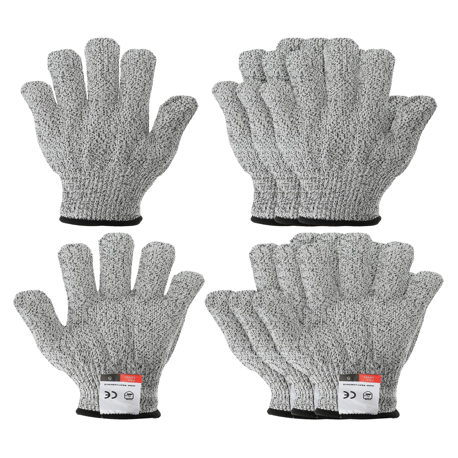 PATIKIL Cut Resistant Gloves, 4 Pair Level 5 Protection Anti Cutting Gloves for Kitchen Wood Carving Working X-Small, Gray