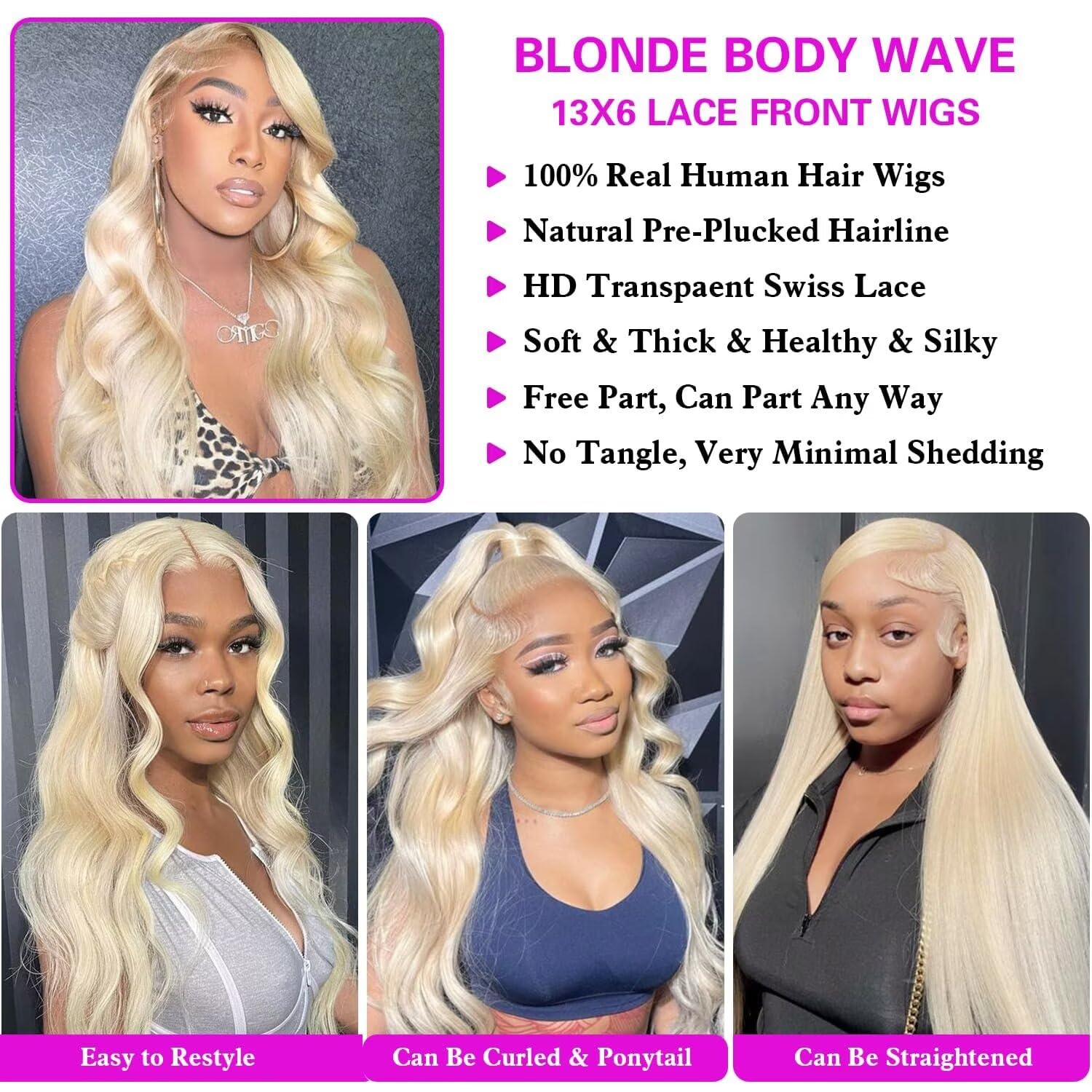 26 Inch 13x6 Lace Front Wig Human Hair 200 Density 613 Blonde Wig Body Wave Lace Front Wigs Human Hair Pre Plucked 613 HD Lace Frontal Wig for Women - Image 4