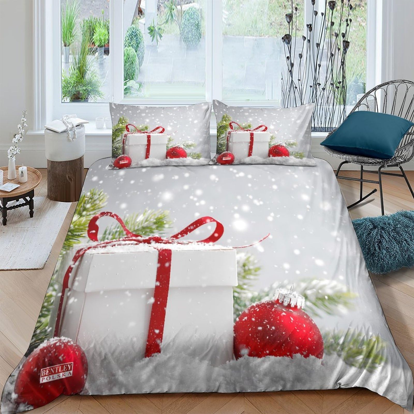 Ctjqhvkz Style-10 3D Printed Box Fitted Sheet Microfiber Red Snow Scene Bed Cover For Bedroom Guest Room Decor Single（135X200cm）