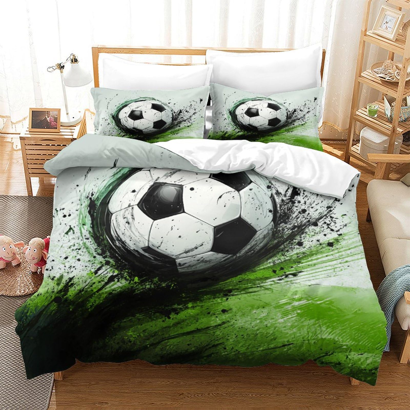 P1S9U7W5Y Dynamic Football 3D Printed Duvet Cover Set 3pcs Microfiber Sport Football Bedding Set King（220x240cm）