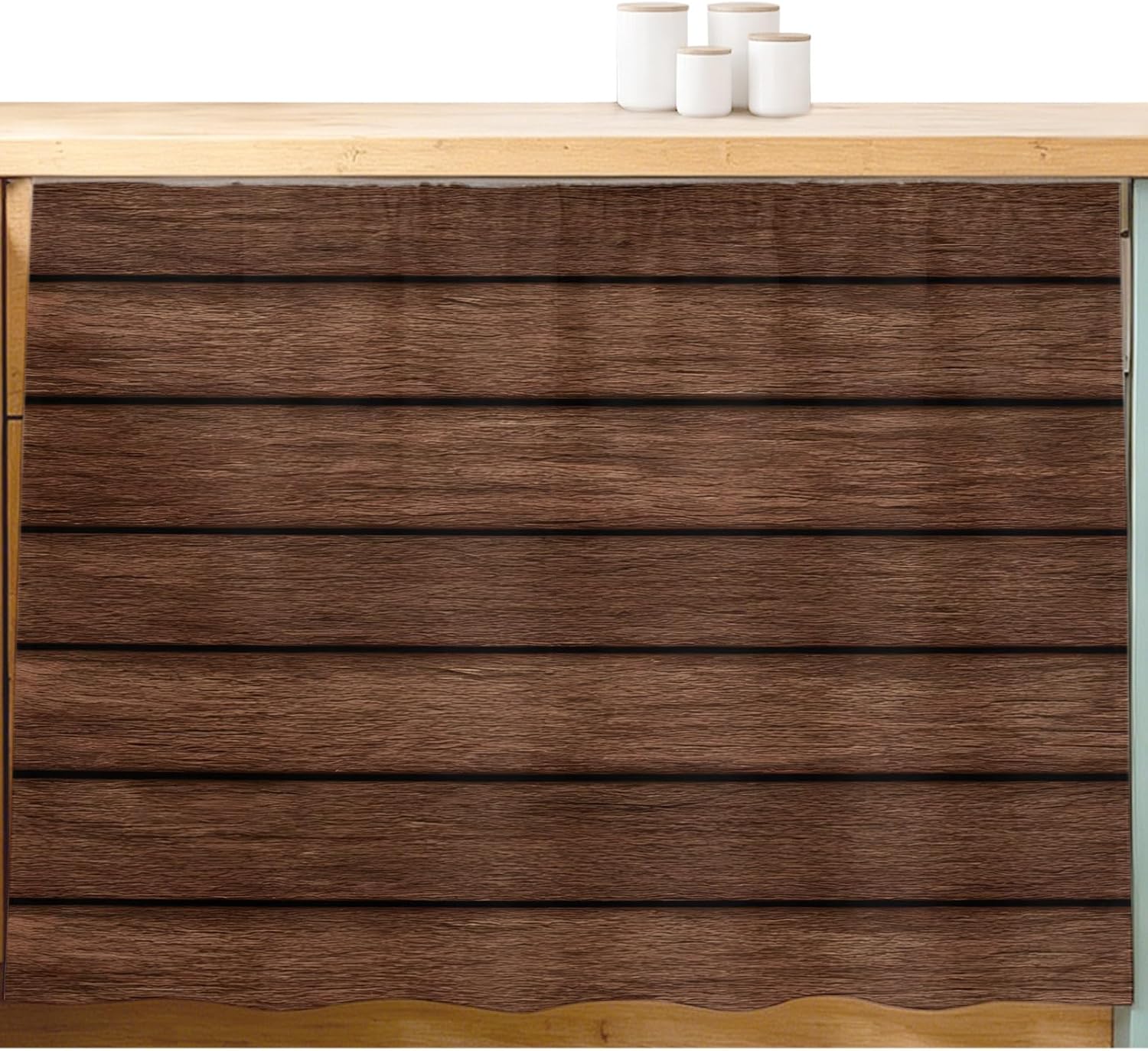 Dark Brown Wooden Cabinet Curtains 27.6"W x 35.4"L,Dustproof Sink Skirt Curtain for Kitchen Bathroom,Vintage Western Country Wooden Board Adhesive Desk Skirt Short Curtains for Laundry Room Closet